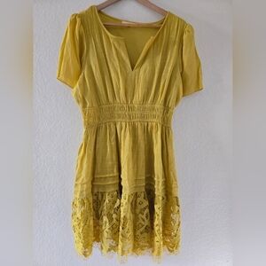 Yellow Lace Trim Mini Dress
